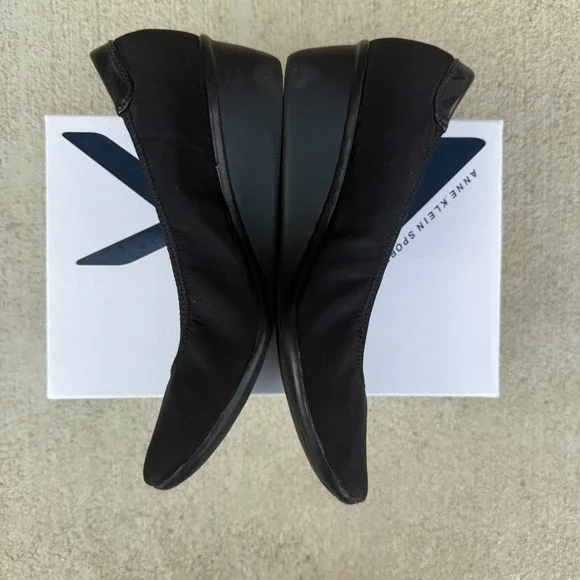 Anne Klein Sport 8.5 Black Mid Wedge Slip On Wedge Shoe - Picture 3 of 12